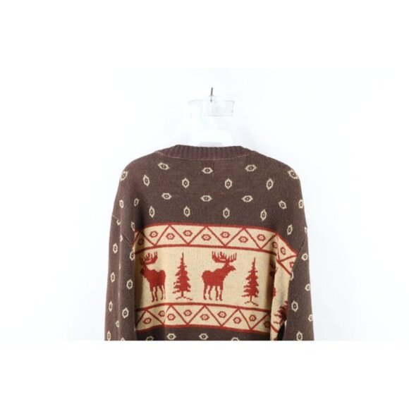 Vintage 60s 70s Streetwear Mens Large Christmas Elk Fair Isle Knit Sweater USA - Picture 8 of 9